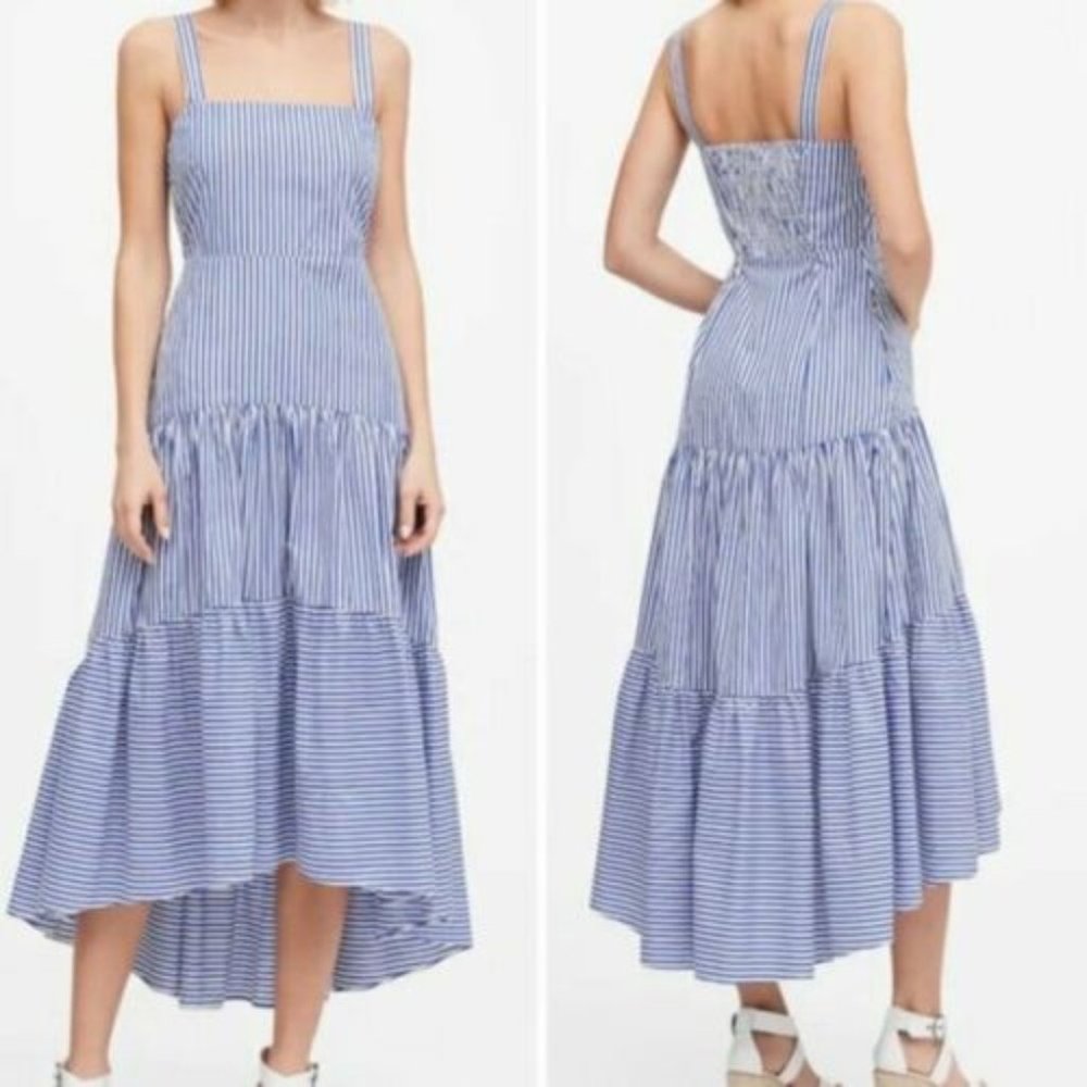 Banana Republic Tiered Poplin Striped Maxi